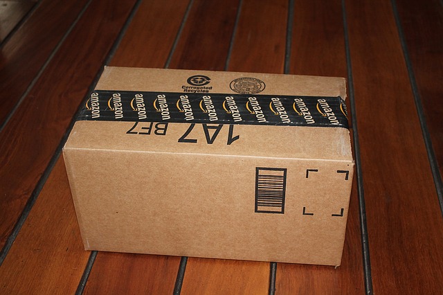 Amazon shipping box featuring customized packaging tape